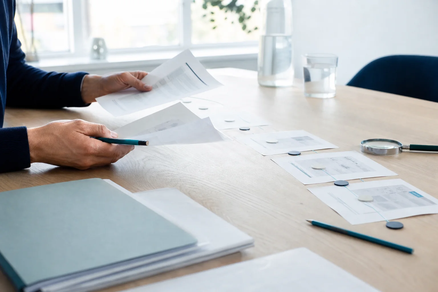 Een medische tijdlijn wordt met documenten en markeringen stap voor stap onderzocht